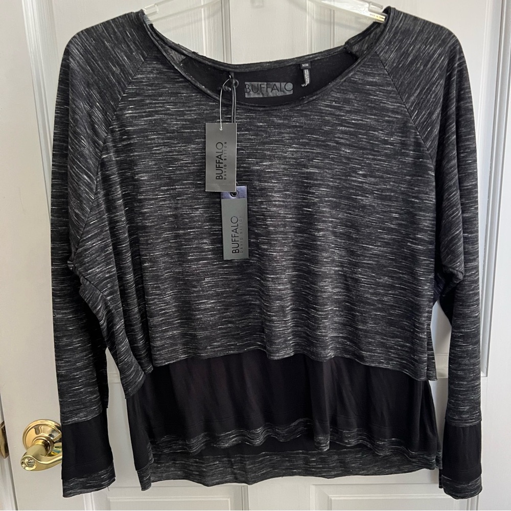 NWT Womens BUFFALO DAVID BITTON Pretty Space Dye & Mesh Top Size M